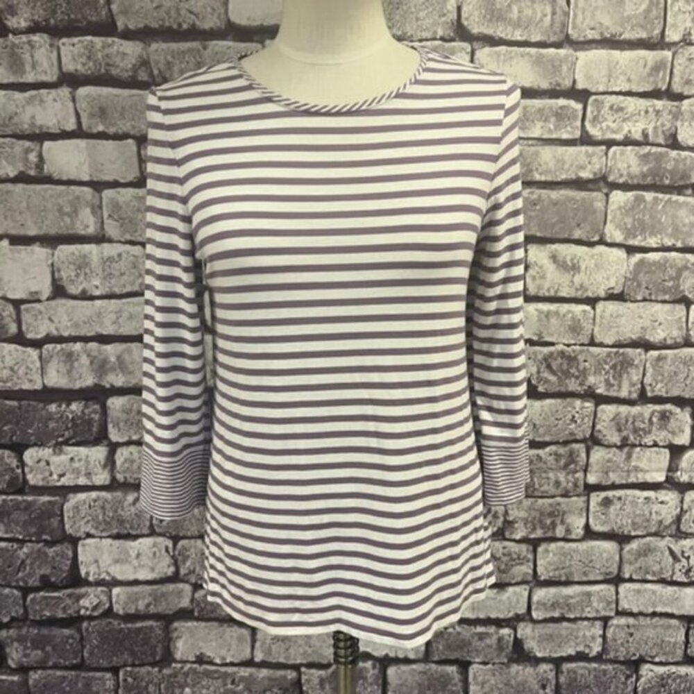 Chico's Purple & White Striped 3/4 Sleeve Tee Size Small